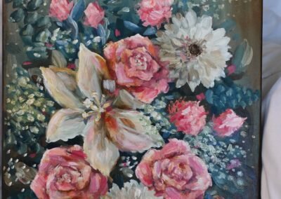 A canvas painting of a bunch of flowers