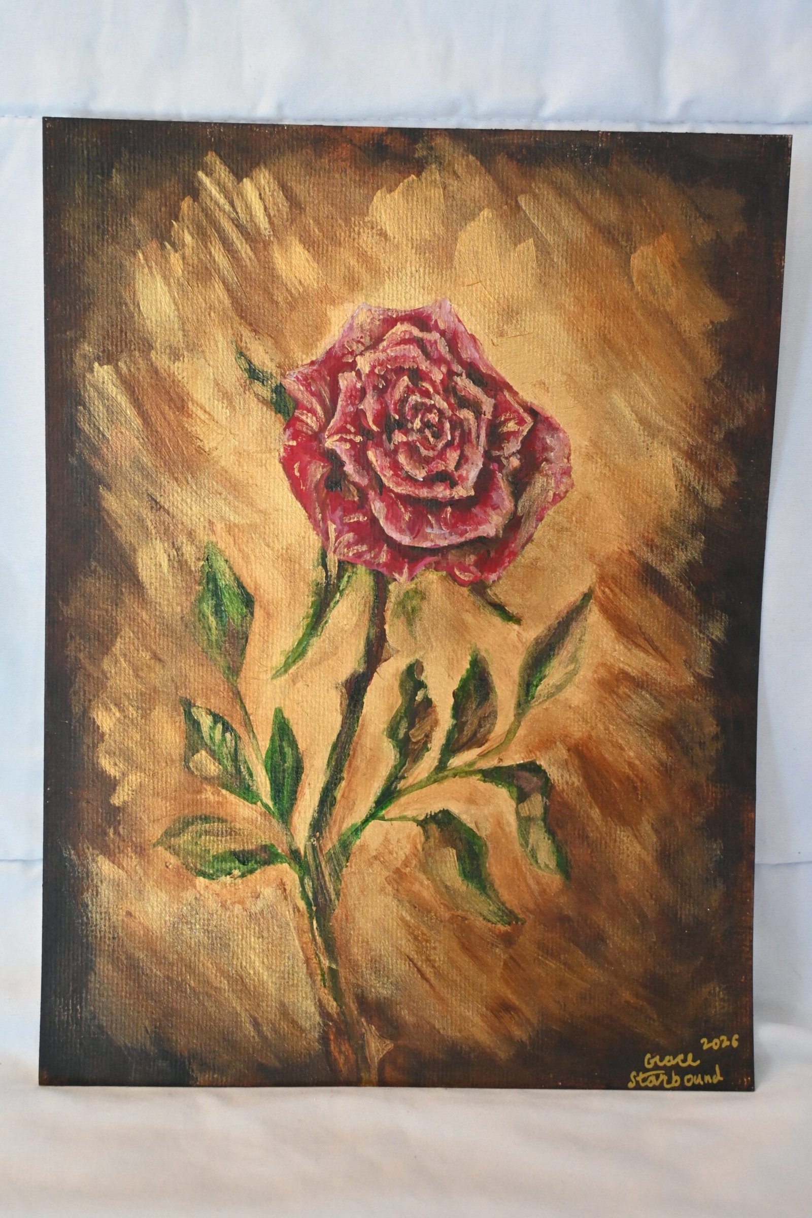A canvas painting of a rose