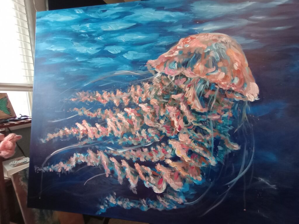 mostly finished painting of a jellyfish