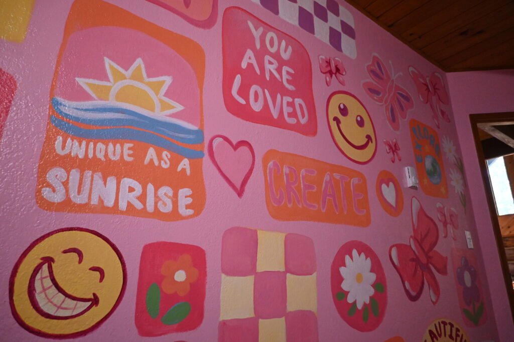 close up of a sticker style mural