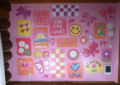 Finished sticker style pink mural