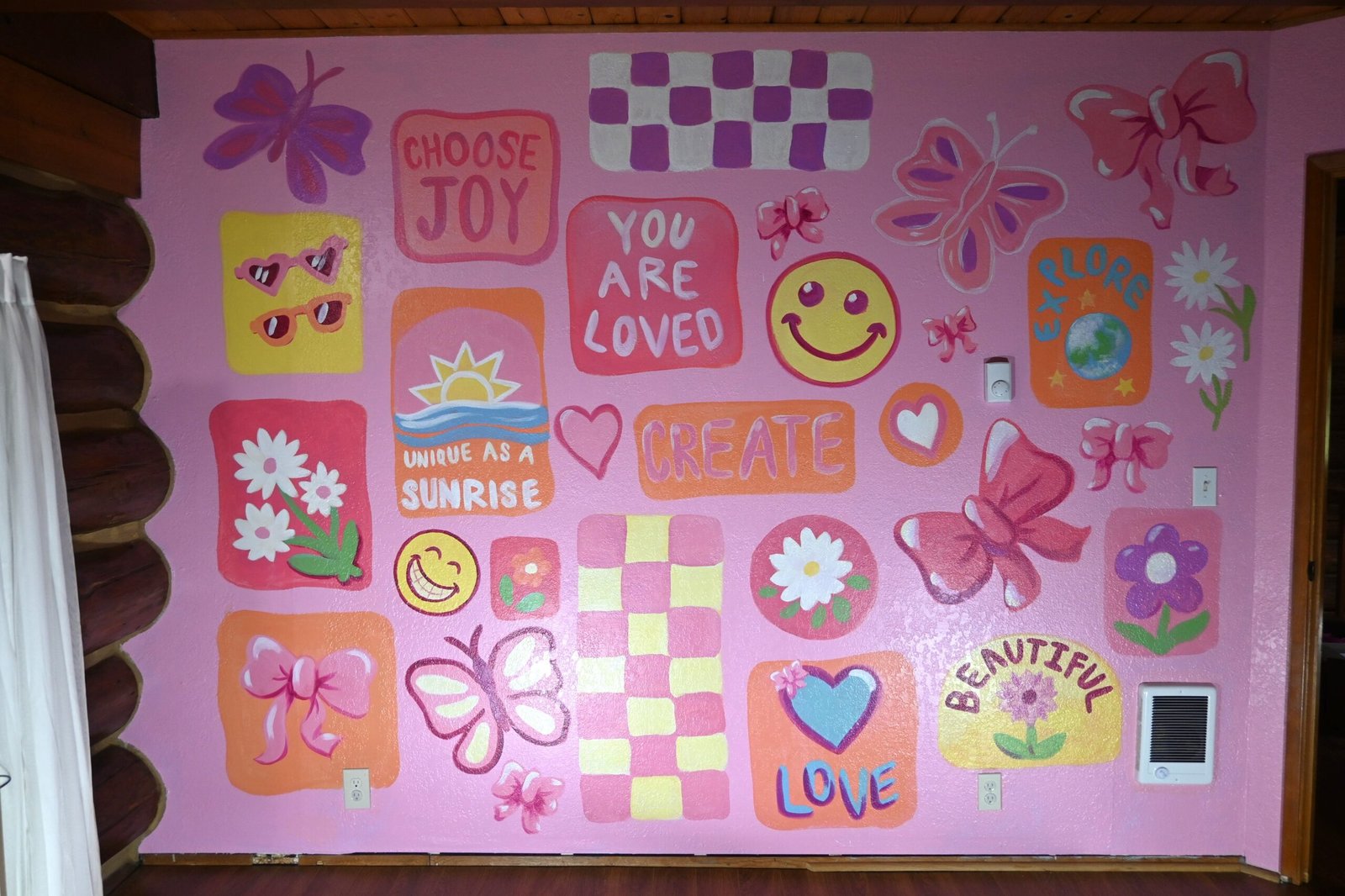 Finished sticker style pink mural