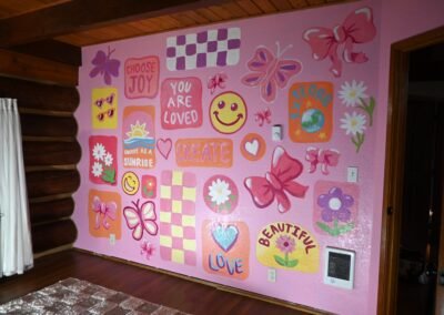 Finished pink sticker style mural